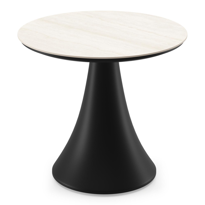 Fano low dining loungetafel rond in zwart aluminium en volkeramiek Travertino Bianco - Dia. 65 x H 55 cm