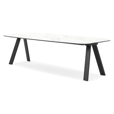 Cesano tuintafel bootvorm in zwart aluminium en volkeramiek Calacatta - L 255 x B 115 x H 75 cm