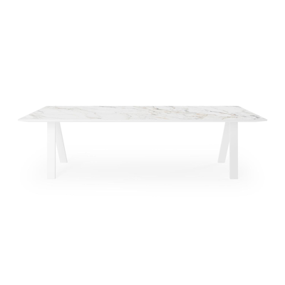 Cesano tuintafel in wit aluminium en volkeramiek calacatta luxe - L 280 x B 110 x H 74 cm
