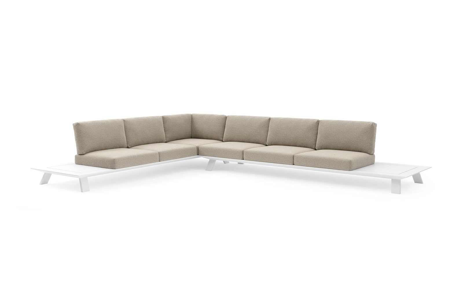 Cesano loungehoek in wit aluminium met catania beige all weather Cosytica kussen