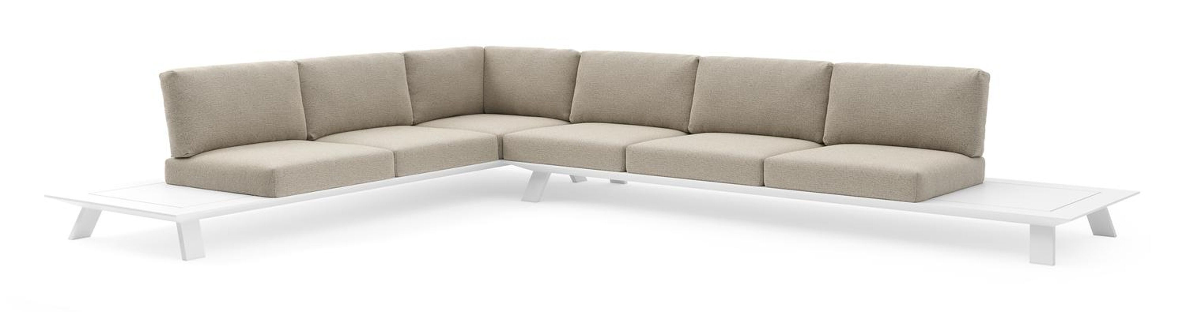 Salon de jardin d'angle Cesano en aluminium blanc et coussin en all weather Cosytica catania beige