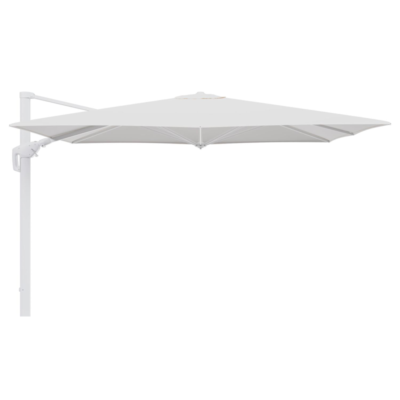 Parasol pendant Minore avec fonction tilt en aluminium blanc et toile de parasol en All Weather Sunbrella® Luxe Lopi Snow  - Lg.1: 280 x Lg.2: 370 cm (sans pied de parasol