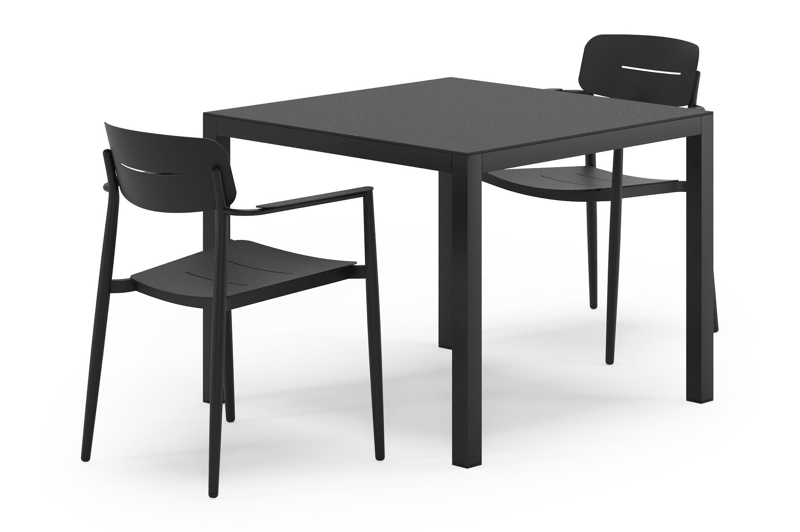 Feltro tuinset in zwart aluminium en sintered stone Notte minerale met 2 Cosa tuinstoelen