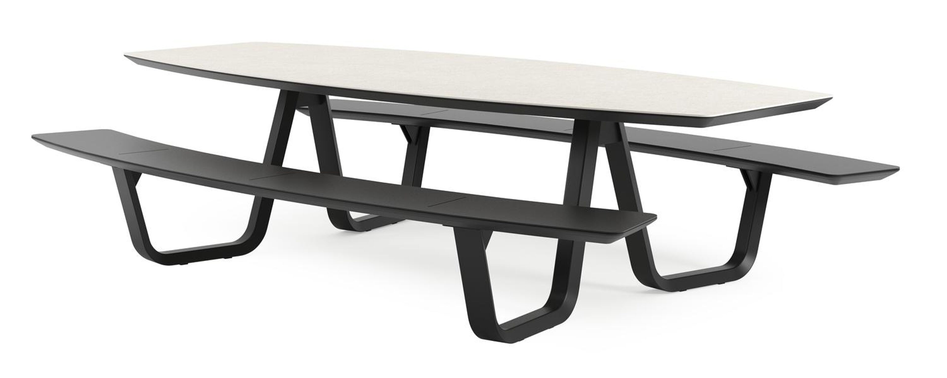 Table de pique-nique Forno forme de bateau en aluminium noir et céramique pleine - Lg.ong. 280 x - Lg. 280 x Lrg. 192 x Haut. 72 cm