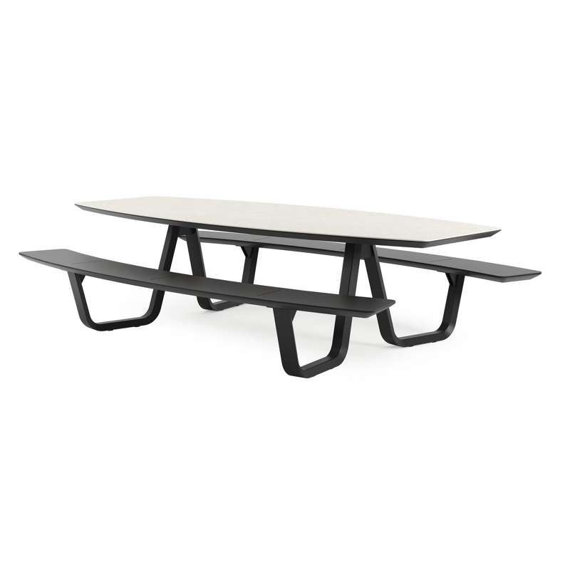 Table de pique-nique Forno forme de bateau en aluminium noir et céramique pleine - Lg.ong. 280 x - Lg. 280 x Lrg. 192 x Haut. 72 cm