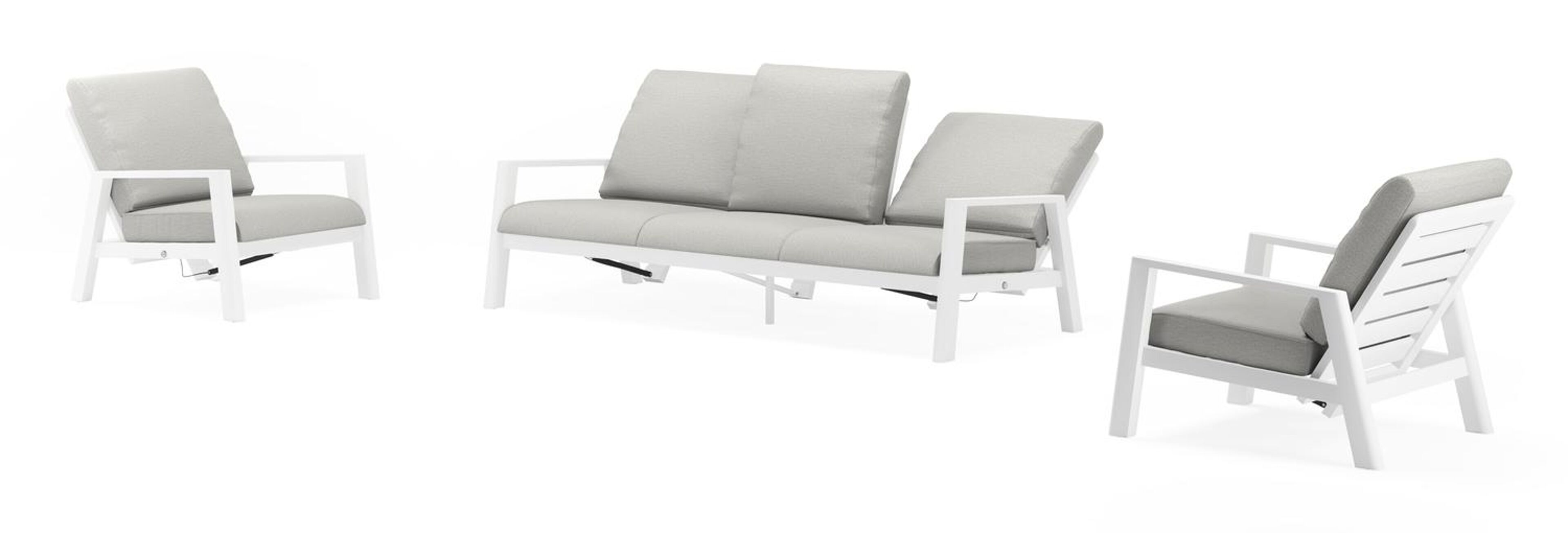 Cirello loungeset in wit aluminium met savane nimbus all weather sunbrella® luxe kussens