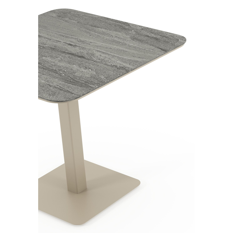 Fano kantelbare tuintafel afgerond vierkant in beige aluminium en volkeramiek Aspen Grey - L 80 x B 80 x H 72.5 cm