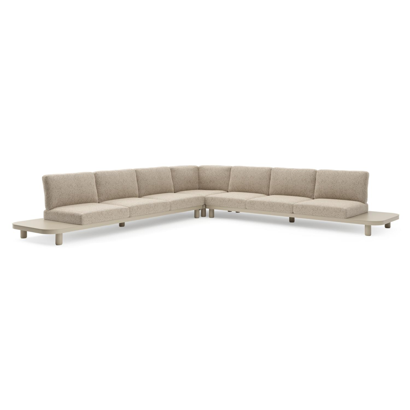 Donato loungehoek in beige aluminium met bora jungle all weather cosytica kussen