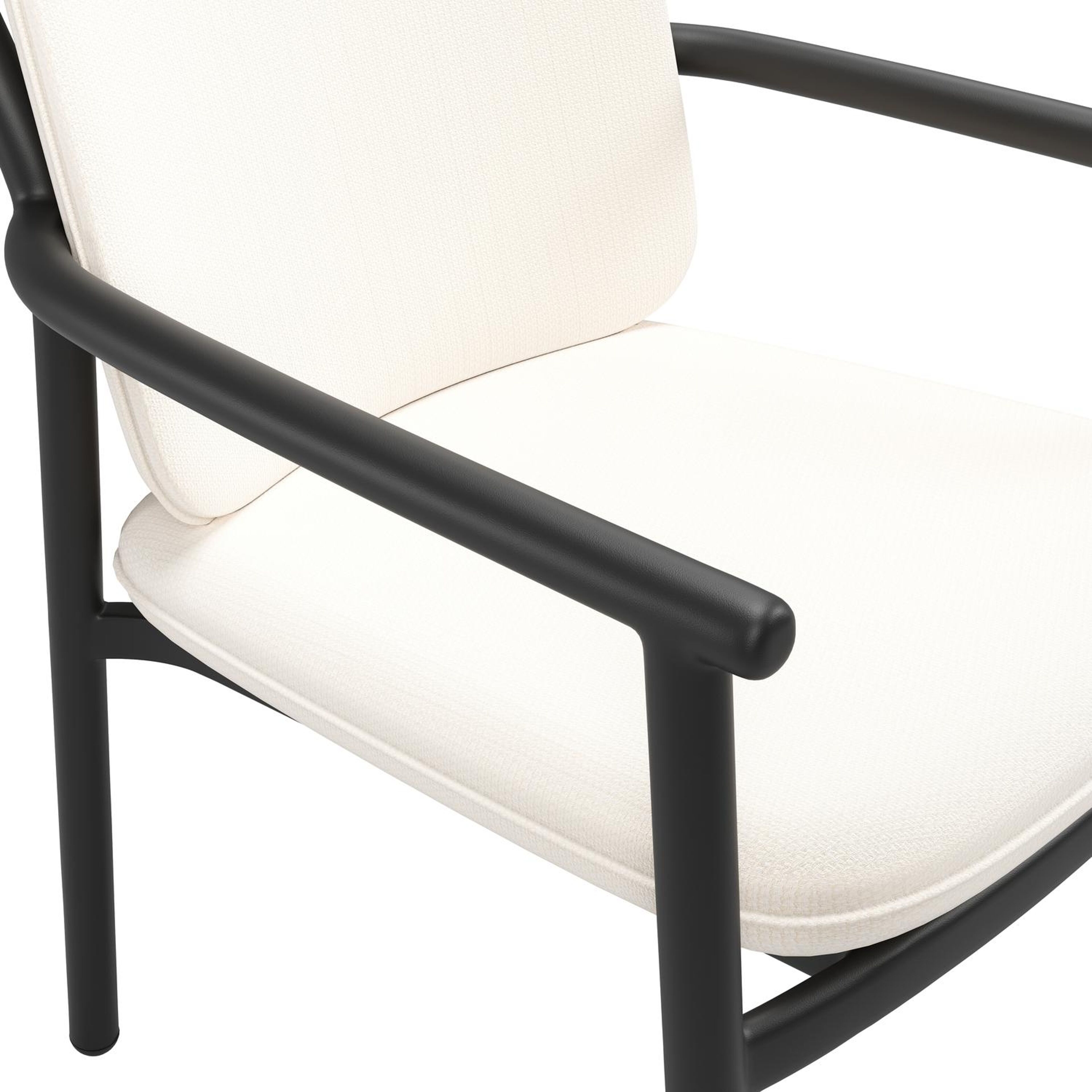 Bono stapelbare tuinstoel in zwart aluminium met stoelkussen in All Weather Sunbrella® Luxe Lopi Snow