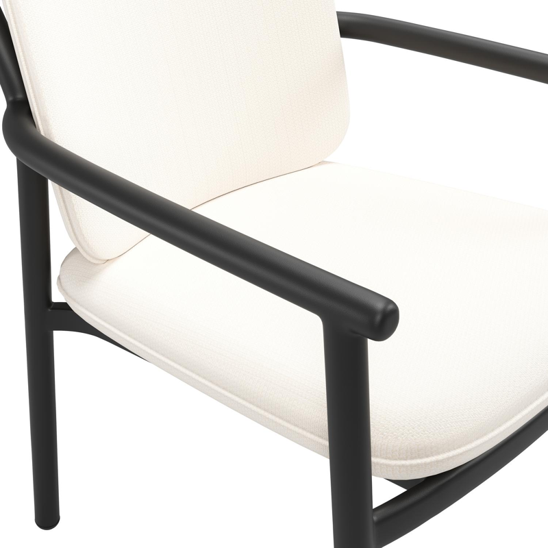 Bono stapelbare tuinstoel in zwart aluminium met stoelkussen in All Weather Sunbrella® Luxe Lopi Snow