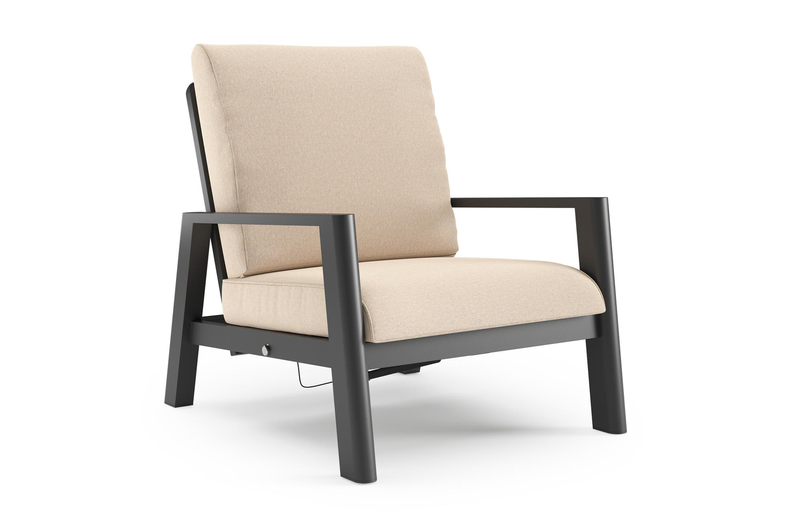 Fauteuil de jardin Cirello en aluminium noir et coussins en all weather sunbrella® luxe heritage papyrus