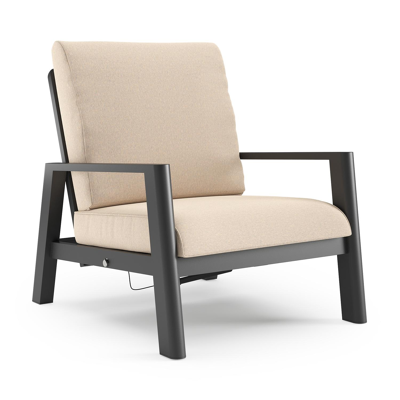 Fauteuil de jardin Cirello en aluminium noir et coussins en all weather sunbrella® luxe heritage papyrus