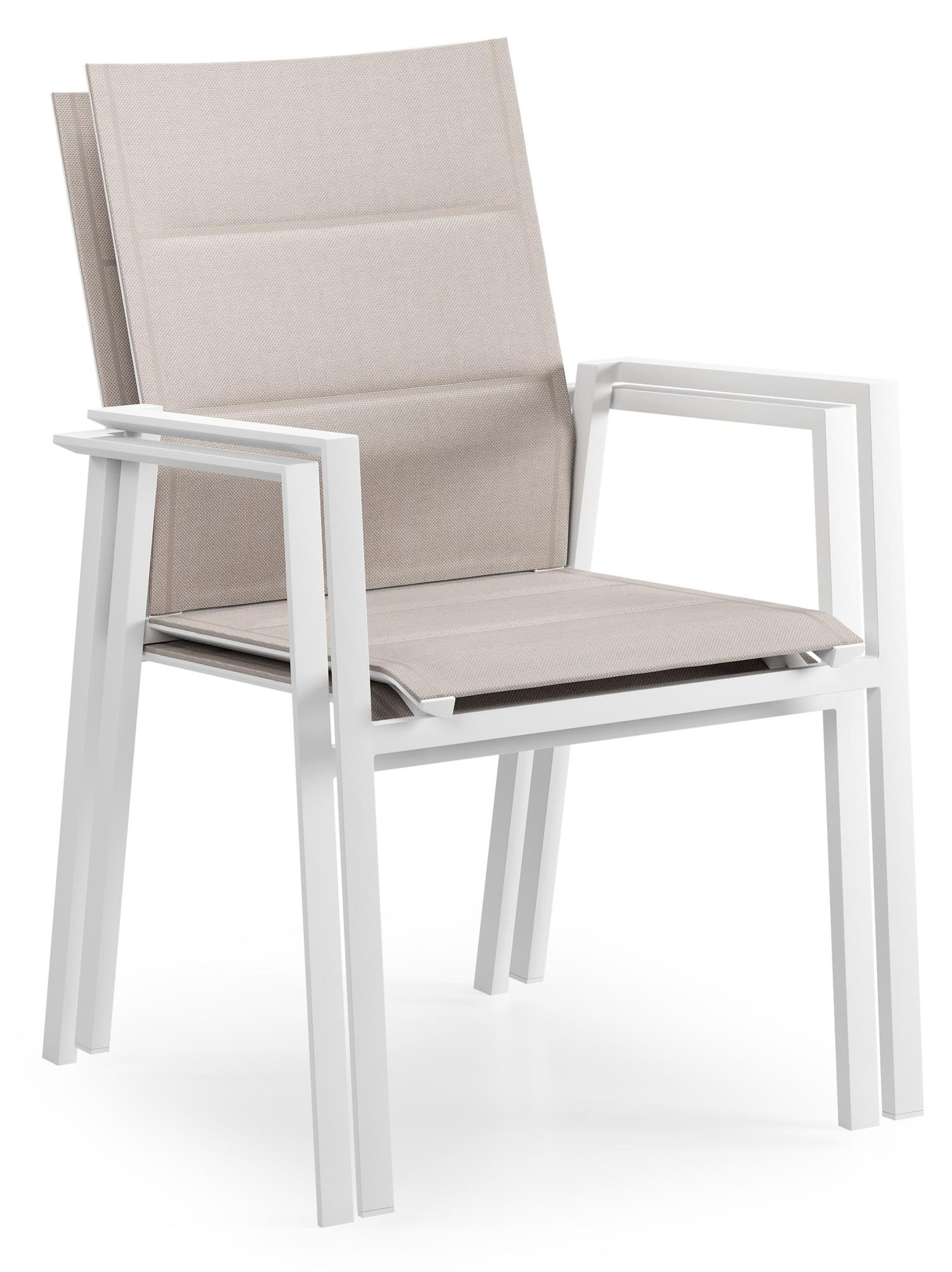 Cirello stapelbare tuinstoel in wit aluminium en beige dubbele textilene