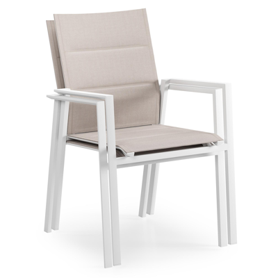 Cirello stapelbare tuinstoel in wit aluminium en beige dubbele textilene