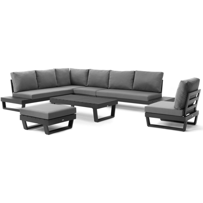 Modica lounge poef in zwart aluminium met grijs textilene kussen