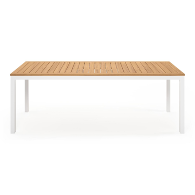 Trente tuinset in wit aluminium en naturel teak tafelblad met 6 Puglia tuinstoelen