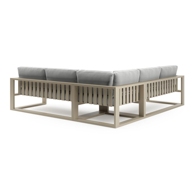 Verato loungehoek in beige aluminium met natte grey chine all weather sunbrella® luxe kussen