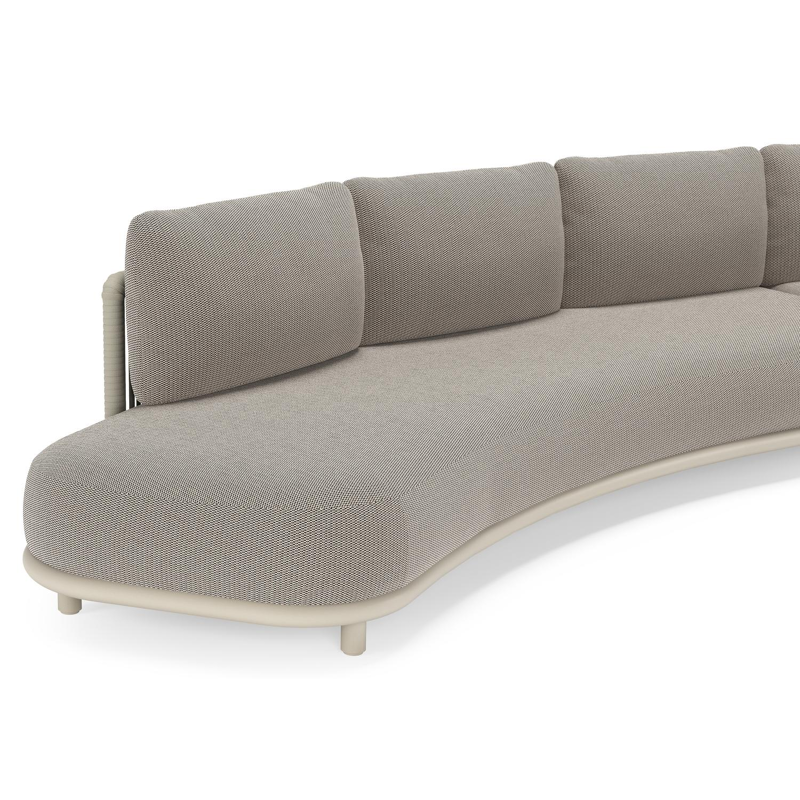Lomano loungehoek in beige aluminium en beige verticaal geweven luxe vlakke rope met Lopi Pepper all weather sunbrellaÂ® luxe