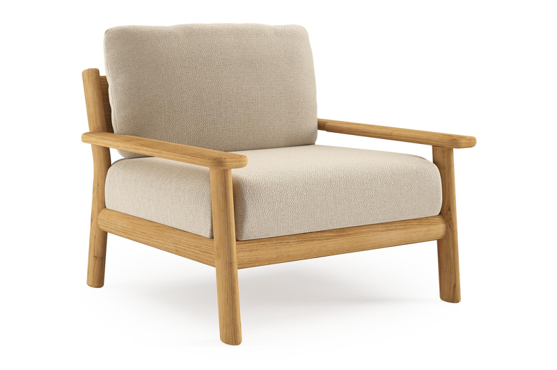 Amaro loungestoel in teak met althea chalk all weather cosytica kussen
