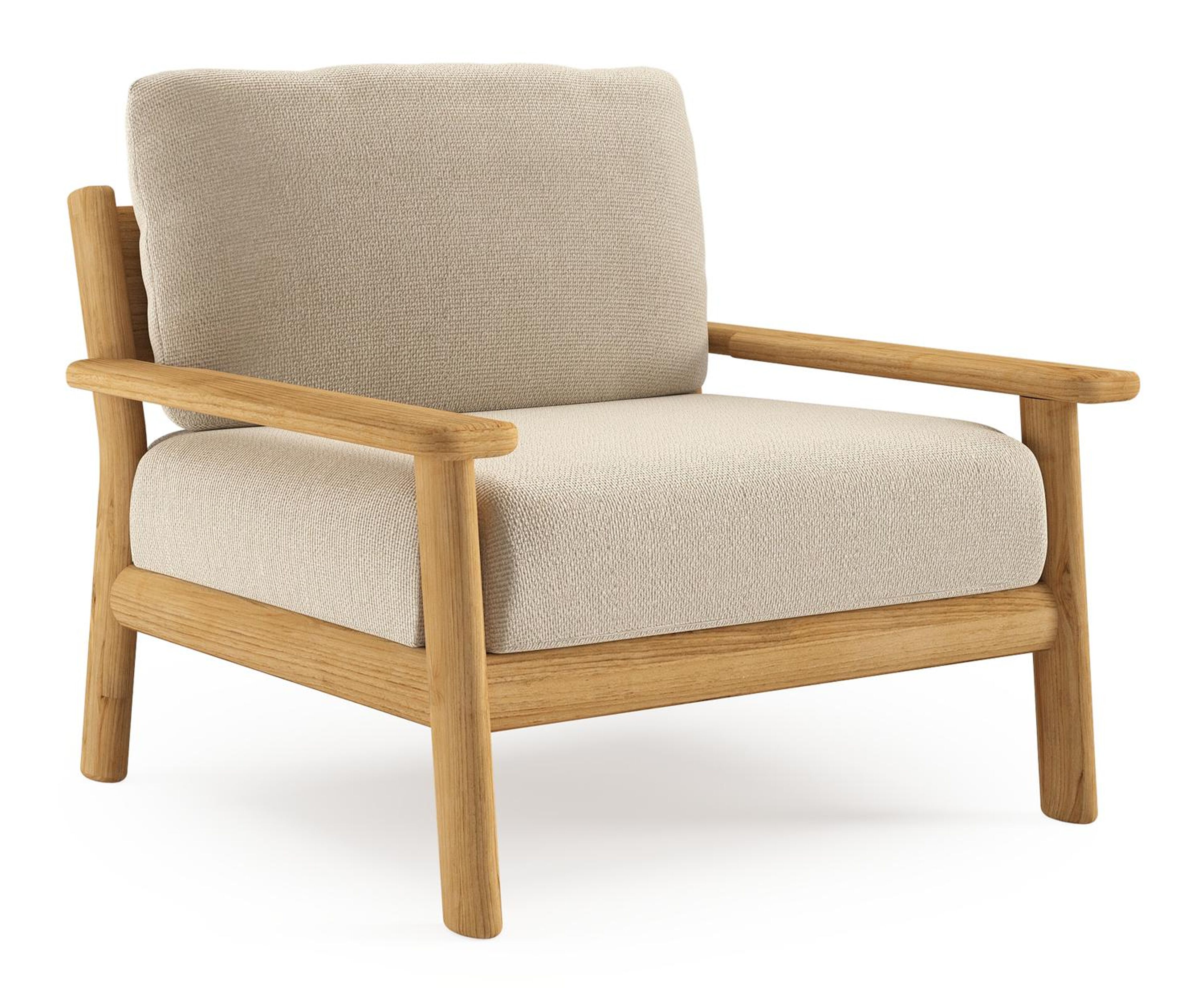 Amaro loungestoel in teak met althea chalk all weather cosytica kussen