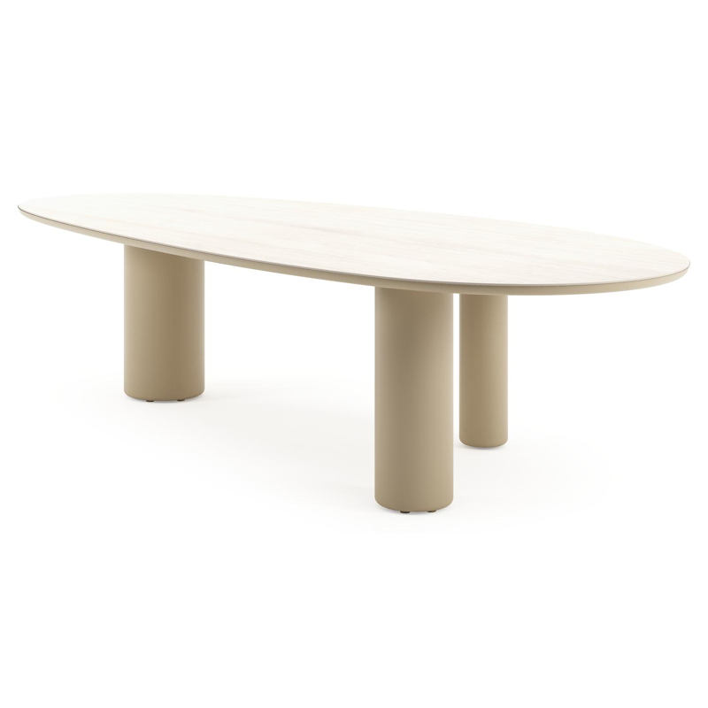 Table de jardin Amico mangue en aluminium beige et céramique pleine Travertino Bianco - Lg. 320 x Lrg. 140 x Haut. 73.5 cm