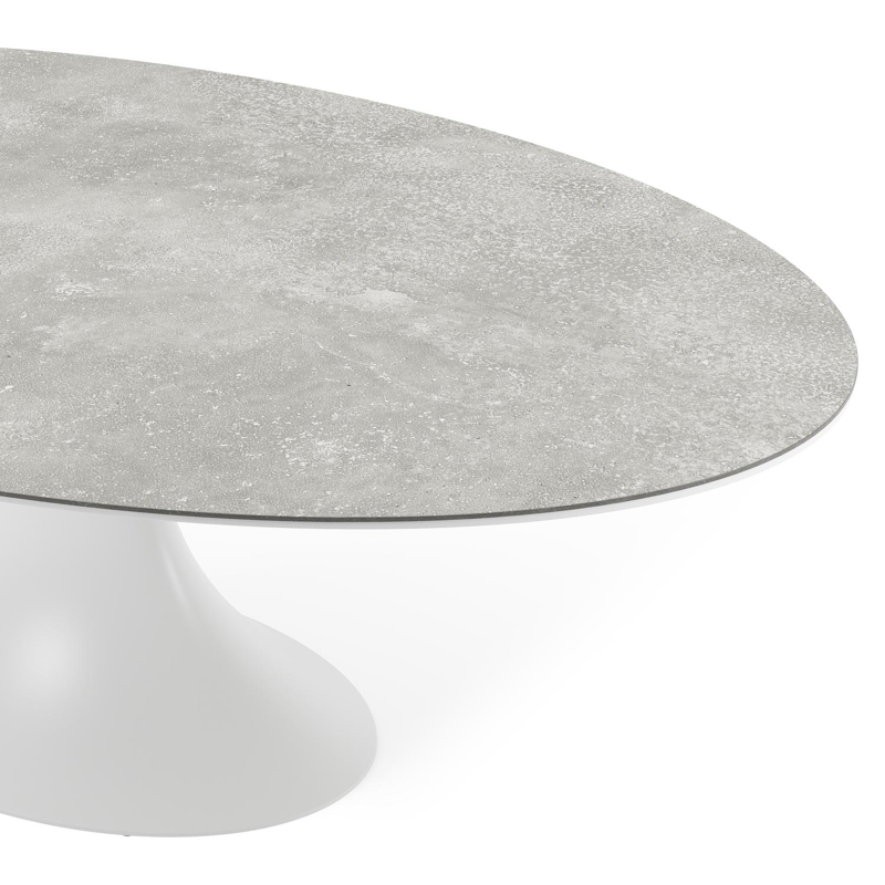 Table de jardin Fano ovale en aluminium blanc et céramique pleine new york - Lg. 240 x Lrg. 135 x Haut. 75 cm
