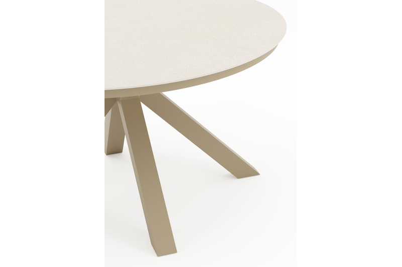 Tora tuintafel rond in beige aluminium en Beige sintered stone - Dia. 140 x H 74 cm