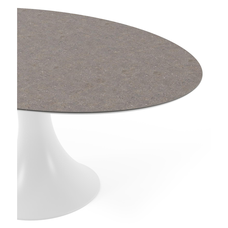 Table de jardin Fano ovale en aluminium blanc et céramique pleine Wulong - Lg. 180 x Lrg. 110 x Haut. 75 cm