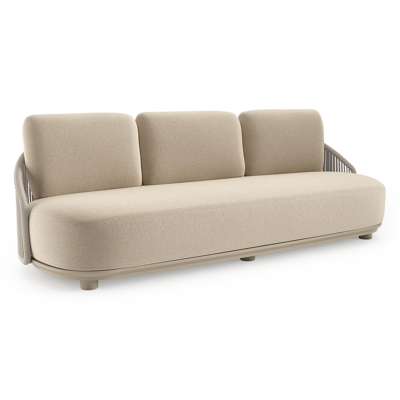 Vadelo loungebank in beige aluminium en beige verticaal geweven ronde rope met althea chalk all weather cosytica kussen