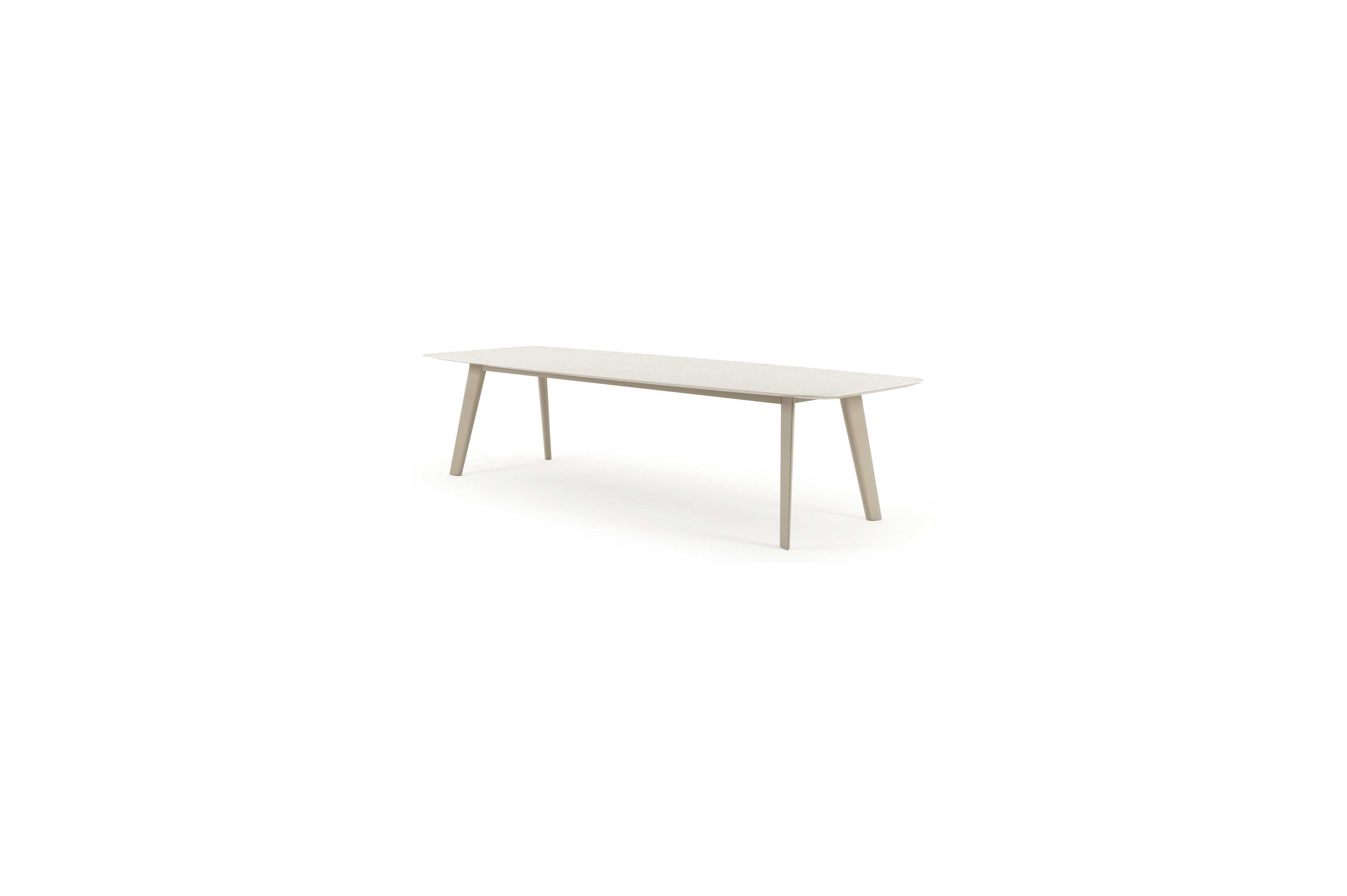 Lacirma tuintafel bootvorm in beige aluminium en volkeramiek Shilin L 315 x B 115 x H 73 cm