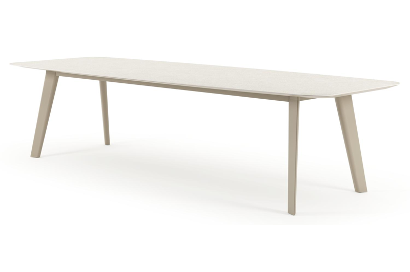 Lacirma tuintafel bootvorm in beige aluminium en volkeramiek Shilin L 315 x B 115 x H 73 cm x H 73 cm