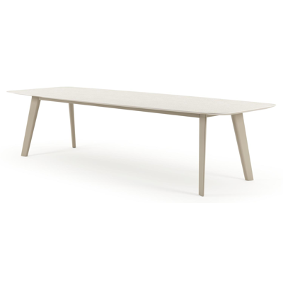 Lacirma tuintafel bootvorm in beige aluminium en volkeramiek Shilin L 315 x B 115 x H 73 cm