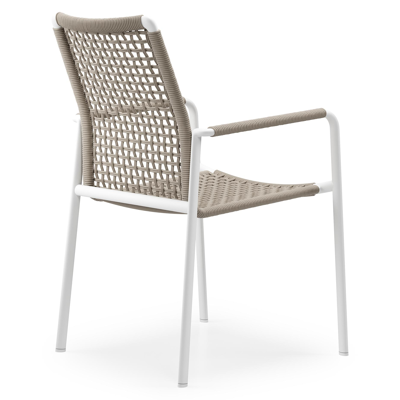 Como tuinstoel in wit aluminium en beige vierkant geweven ronde rope