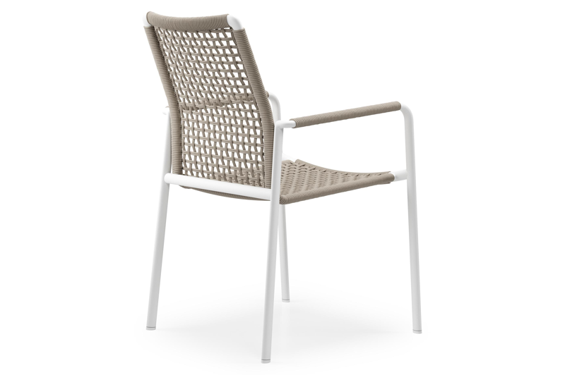 Como tuinstoel in wit aluminium en beige vierkant geweven ronde rope