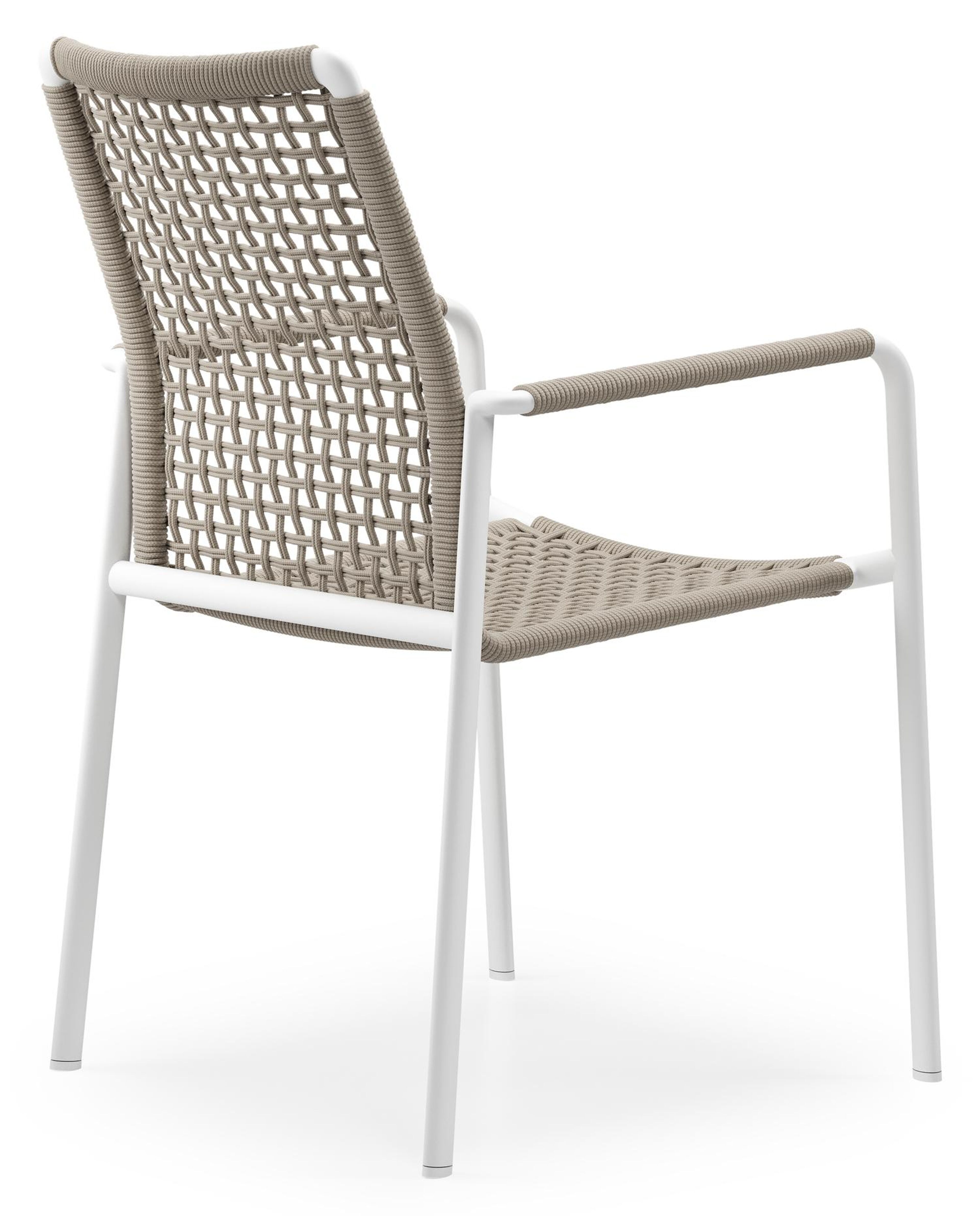 Como tuinstoel in wit aluminium en beige vierkant geweven ronde rope
