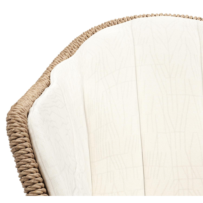 Pagino tuinstoel in zwart aluminium en naturel ronde wicker met zitkussen in All Weather Sunbrella® Luxe Natte White