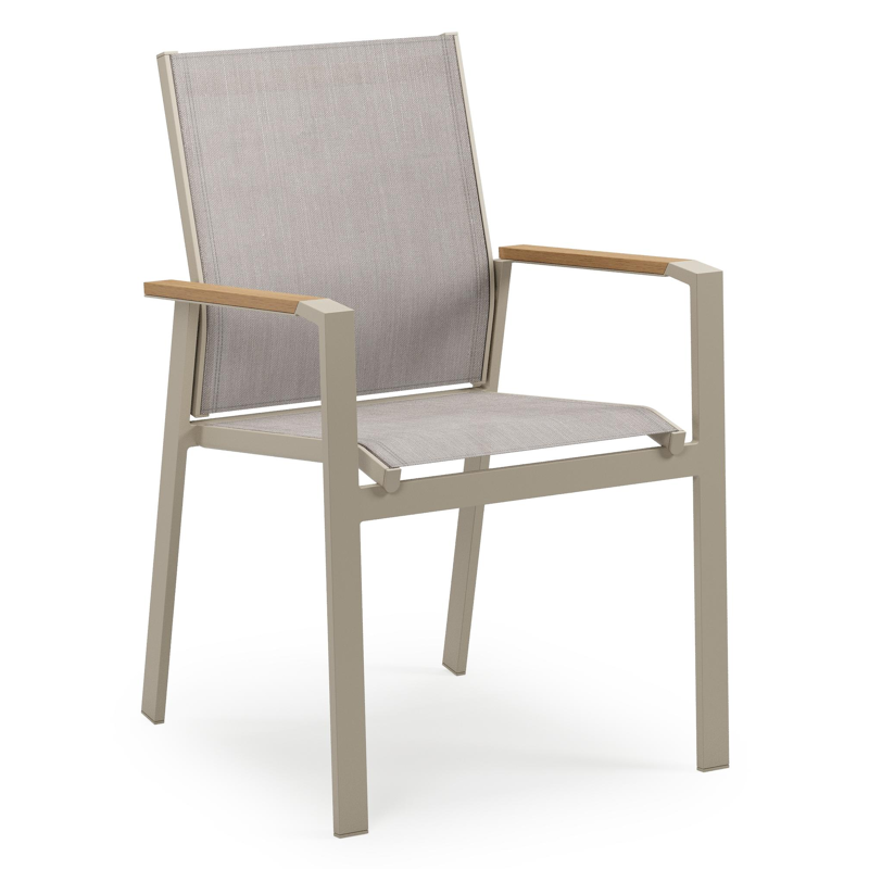 Ensemble de jardin Alora en aluminium beige et polywood avec 6 chaises de jardin empilable Bahia