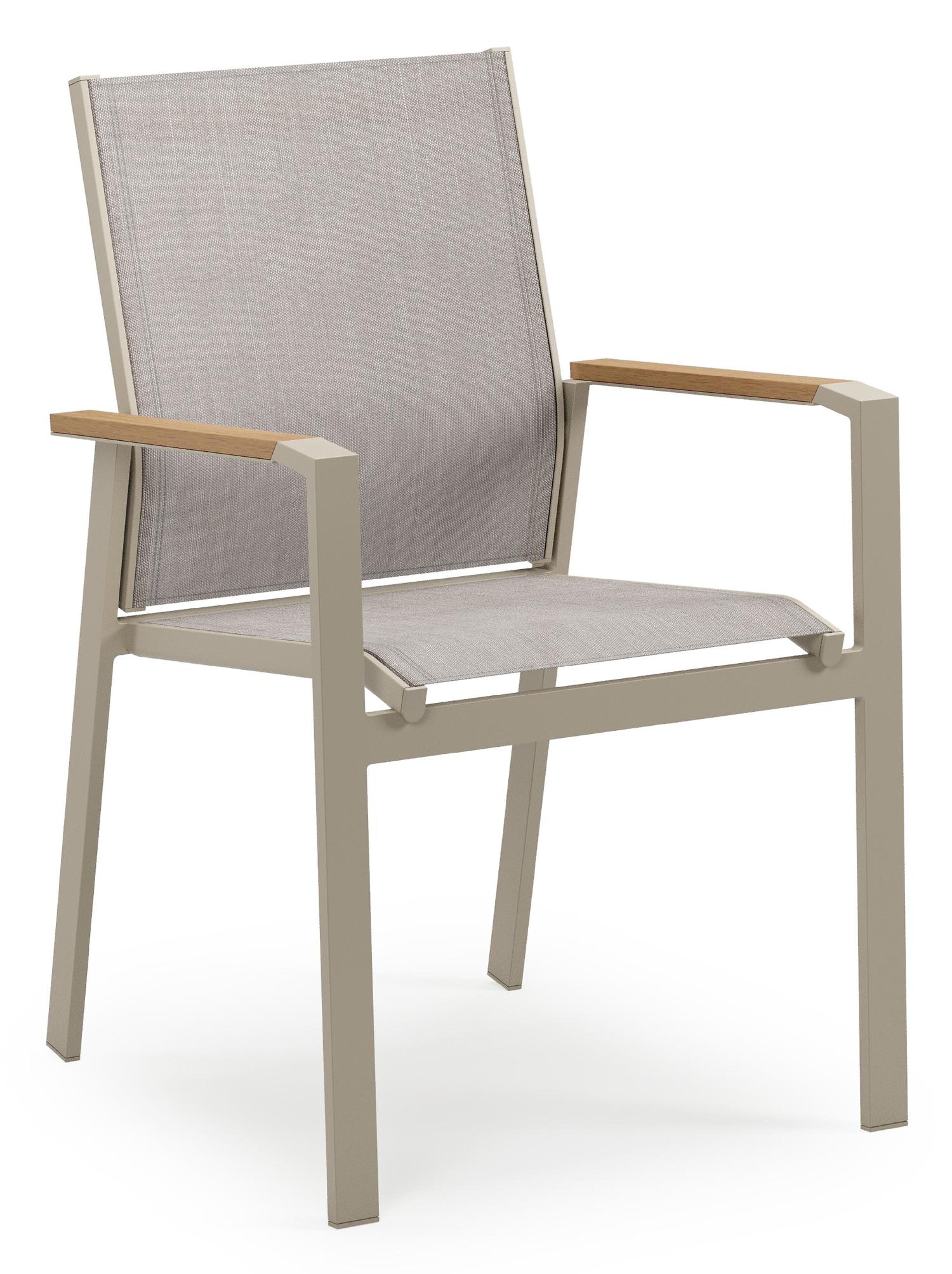 Ensemble de jardin Alora en aluminium beige et polywood avec 6 chaises de jardin empilable Bahia
