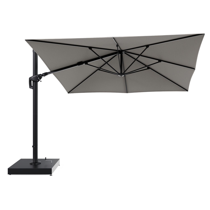 Minore zweefparasol met tiltfunctie in zwart aluminium en Firenze Sand All Weather Solica parasoldoek - L1 350 x L2: 350 cm met parasolvoet Minore 260 kg met wielen