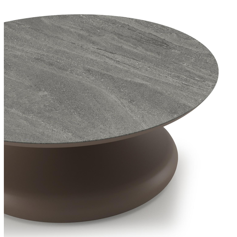 Bomero loungetafel rond in taupe aluminium en volkeramiek Aspen Grey - Dia. 84 x H 32.2 cm