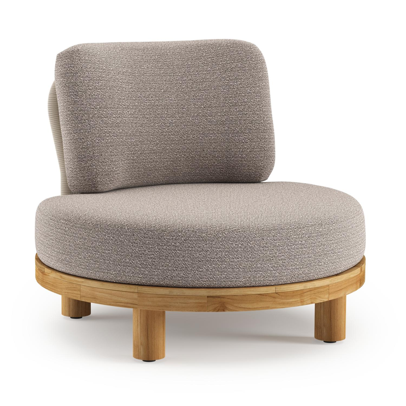 Fauteuil de jardin Donato en teck et corde ronde tissée verticalement beige et coussins en all weather sunbrella® luxe Wander Granite