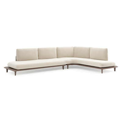 Salon de jardin d'angle Bomero en aluminium taupe et coussins en all weather cosytica althea off white