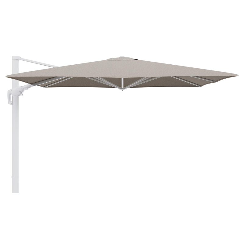 Parasol pendant Minore avec fonction tilt en aluminium blanc et toile de parasol en All Weather Sunbrella® Luxe Chartres Pewter  - Lg.1: 280 x Lg.2: 370 cm (sans pied de parasol