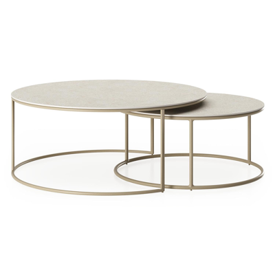 Fano set van 2 loungetafels rond in beige aluminium en volkeramiek Shilin - Dia. 85 x H 35 cm