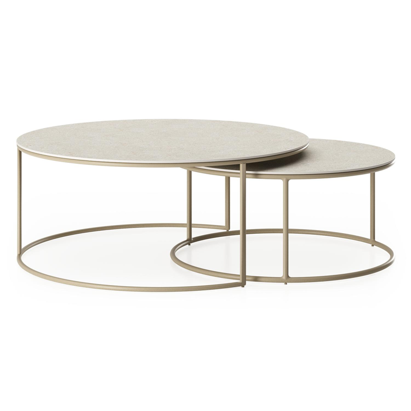 Fano set van 2 loungetafels rond in beige aluminium en volkeramiek Shilin - Dia. 85 x H 35 cm