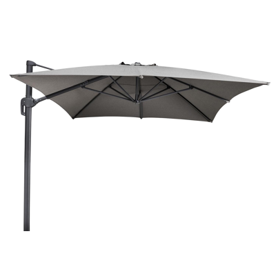 Parasol pendant Rufina en aluminium noir avec toile de parasol en all weather sunbrella® luxe natte dark taupe - Larg1 400 x Larg2 300 cm (sans pied de parasol)