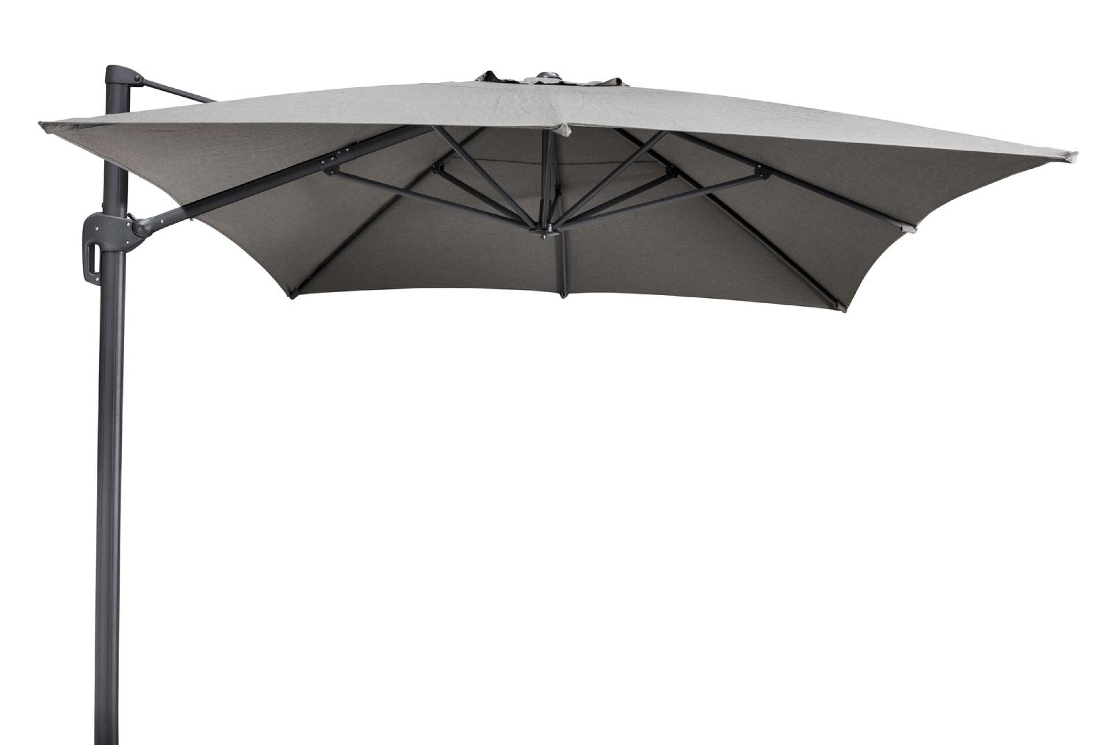 Parasol pendant Rufina en aluminium noir avec toile de parasol en all weather sunbrella® luxe natte dark taupe - Larg1 400 x Larg2 300 cm (sans pied de parasol)