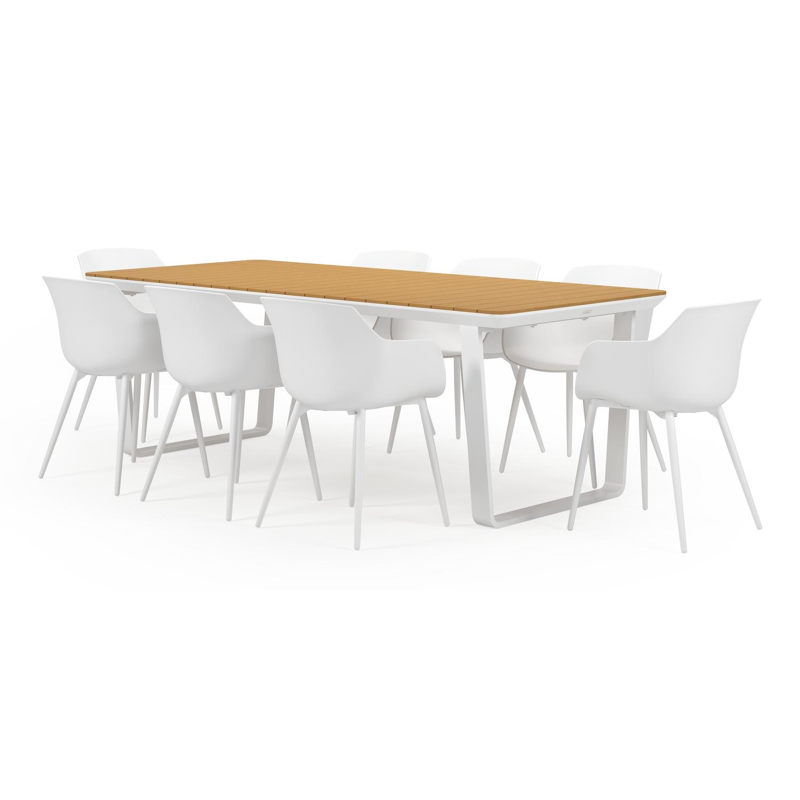 Alora tuinset in wit aluminium en polywood tafelblad met 8 Paco tuinstoelen
