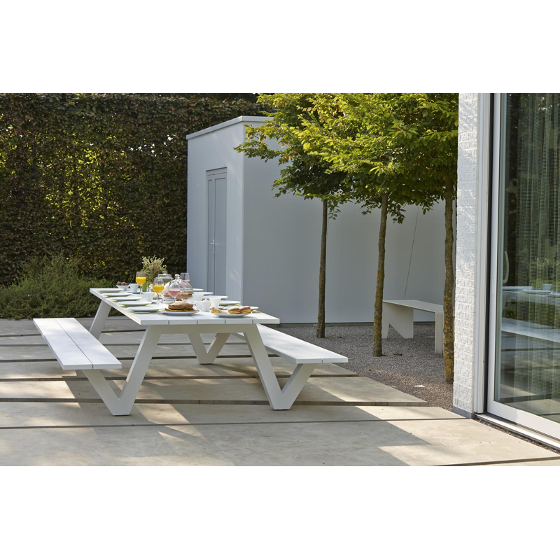 Norma picknicktafel in wit aluminium - L 360 x B 213 x H 74 cm