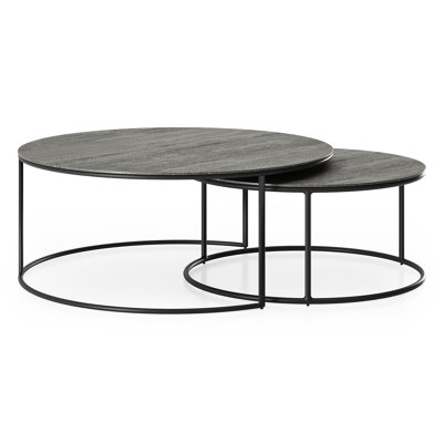 Fano loungetafels in zwart aluminium en aspen grey volkeramiek - Dia. 85/65 X H 35/30 cm